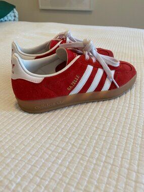 adidas Gazelle Red White Suede Athletic Sneakers